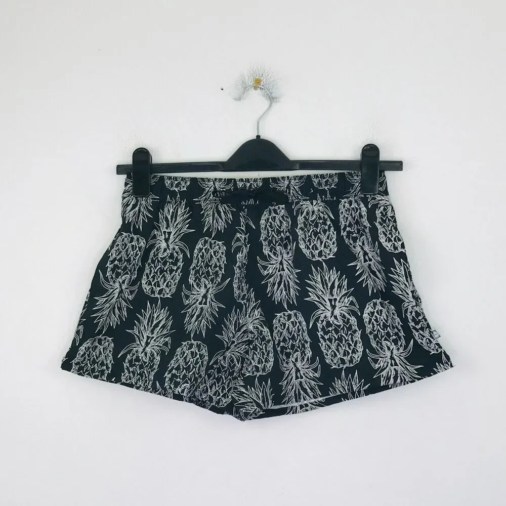 Lauren James Women's Medium Swim Shorts Black Pineapple Print Unlined CI26